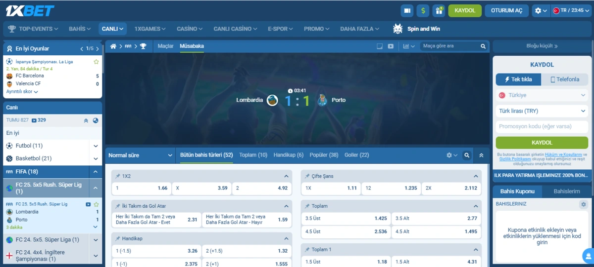 1xBet canlı bahis fifa